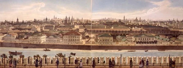 Udsigt over Zamoskvoreche fra Kreml, fra et panorama af Moskva, graveret af Philippe Benoist (1813-c.1905) og Aubrun, udgivet af Lemercier, ca. 1840 (litografi)