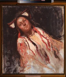 A Peasant Woman - Maleri af Dmitri Anfimovich Shcherbinovsky (1867-1926), olie på lærred - russisk kunst