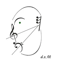 Diminuendo-ansigt - et syngende ansigt tegnet ved hjælp af det musikalske symbol for diminuendo og forskellige andre musikalske notationer