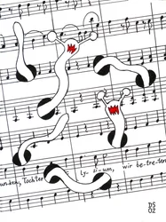 Feast of Joy - tegning af et partitur med orme, der æder sig gennem siden