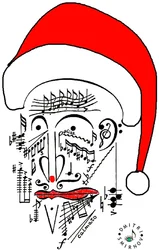 Musical Santa - julemandens hoved - julemanden tegnet ved hjælp af musikalsk notation og iført en rød hue