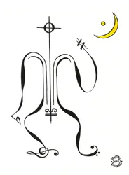 Stilhed - en figur tegnet med musikalsk notation med månen i baggrunden