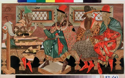 Samtale (Talk) - Værk af Dmitri Semyonovich Stelletsky (1875-1947), gouache på papir