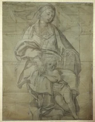 Madonna og barn (sort kridt på papir)