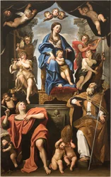 Jomfru og barn med de hellige Petronius og Johannes evangelisten, 1625-1629.