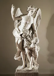 Skytsengel, ca 1724, af Domenico Antonio Vaccaro (1678-1745), marmorstatue, højde 190 cm, anti-Sacristy of Basilica of San Paolo Maggiore, Napoli, Campania, Italien