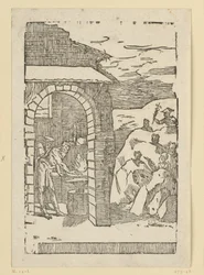 Metallernes kald. Hefaistos (Vulkan) og en lærd står ved ilden i en smedje, mens guderne (som repræsentanter for metallerne) er skjult ude i klipperne: Saturn (bly), Jupiter (tin), Venus (kobber), Luna (sølv), Merkur (kviksølv