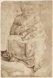 Siddende Madonna, der ammer barnet, fra et indlagt gulvpanel i Siena Duomo