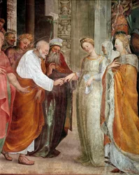 Jomfruens bryllup, detalje. Maleri af Domenico Beccafumi (1486-1551)