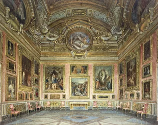 Palazzo Pitti, Firenze: Sala di Saturno med Peruginos "Lamentation" flankeret af malerier af Fra Bartolommeo og Raphael,