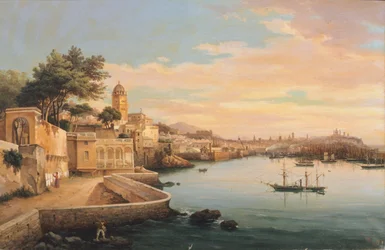 Udsigt over Genova fra haverne ved Palazzo Doria Pamphilj, af Pasquale Domenico Cambiaso (1811-1894), Italien