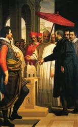 Michelangelo præsenterer modellen for færdiggørelsen af Peterskirken for pave Pius IV