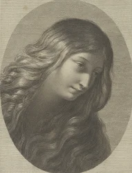 Hovedet af Maria Magdalene ser ned til højre, i en oval ramme, efter Ren..., ca. 1745-1803.