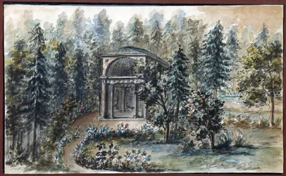 Pavillon til minde om Frederica, søster til kejserinde Maria Feodorovna, i Pavlovsk - Domenico Felice Lamoni (1745-1830). Akvarel og hvid farve på papir, efter