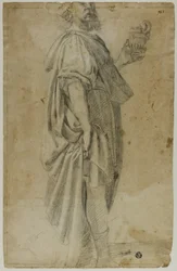 Stående Magus (recto); Skitse af stald og træer (verso)