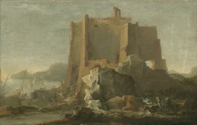 Landskab med klippe og fæstning, ca.1640-50