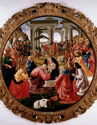 Tilbedelse af Magi Maleri af Domenico Ghirlandaio (Domenico Bigordi) (1449-1494) 1487 Diam. 171 cm Firenze, Galleria degli Uffizi (kontorer)