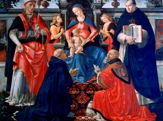 Madonna og barn tronede med de hellige, 1483