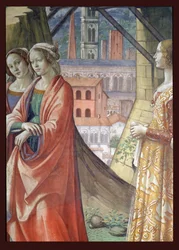 Besøget, detaljer om byen og kvinder, fra Johannes Døberens liv, 1490 freskodetalje af 60461