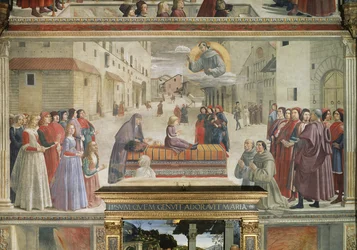 Drengens mirakel bragte tilbage til livet, scene fra en cyklus af St. Frans af Assisis liv, 1486 freskodetalje af 52660