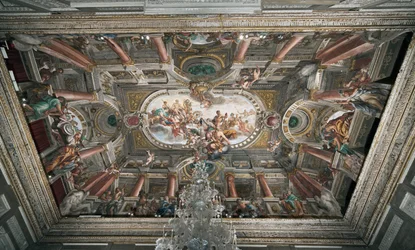 Tilbuddet til Jupiter om nøglerne til Janus-templet (eller fredsallegori), loftet på det ædle gulv, ca. 1665 (fresco)