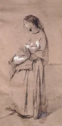 Mother forsaken, af Domenico Induno, blyant på papir