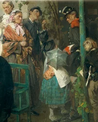 Nyheder om freden i Villafranca, af Domenico Induno, detaljer
