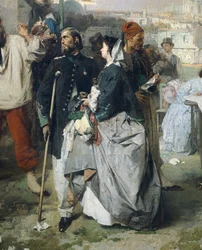 Nyheder om freden i Villafranca, af Domenico Induno, detaljer