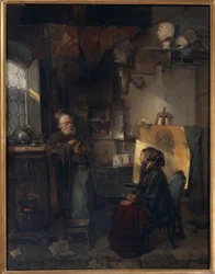 The Aged Moneylender undersøger de sidste smykker af Lady Fallen on Hard Times, af Domenico Induno