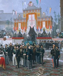 Nedlægningen af hjørnestenen til Galleria Vittorio Emanuele i Milano, af Domenico Induno