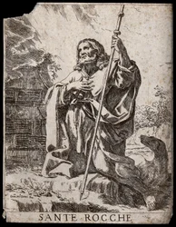 Sankt Rochus. Radering af D. M. Canuti.