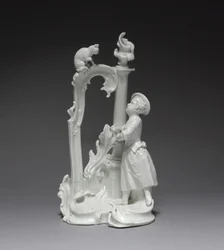 Figur af en pige med kat, lavet af Nymphenburg Porcelænsfabrik, ca. 1770 (porcelæn)