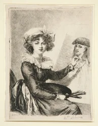 Louise-Elisabeth Vigée-Lebrun, (Mlle Lebrun), efter og spejlvendt i forhold til selvportrættet fra 1790 i Uffizierne