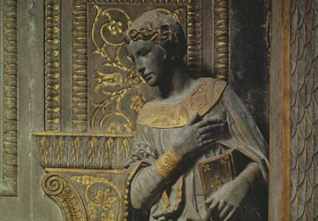 Cavalcanti Annunciation: detalje af Jomfruen af Donatello 1386-1466 c.1435 forgyldt kalksten