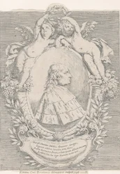 Portræt af Giovanni Girolamo Sbaraglia, inden for en oval flankeret af to putti på overflødighedshorn..., 1716.