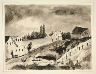 Landskab med huse