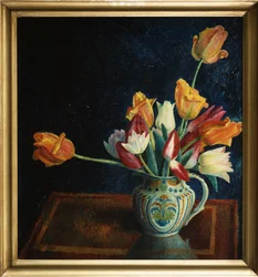 Tulipaner i en Staffordshire-kande (olie på lærred)