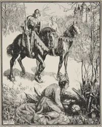 En dame, der græder bittert, illustration fra 