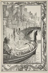 Prammen flød ned ad floden, illustration fra 