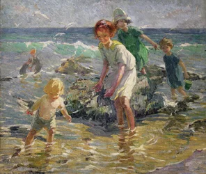 Børn på stranden (olie på lærred)