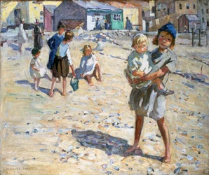 På stranden (olie på lærred)