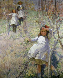 Plukning af primula (olie på lærred)