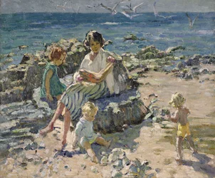 Sommer på stranden (olie på lærred)