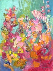 Livligt, blomsterinspireret abstrakt motiv
