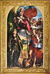 Madonna med spædbarnet Jesus og St. George og St. Michael Ærkeengel, ca. 1518 (olie på panel)