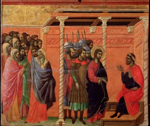 Jesus foran Pontius Pilatus. Maesta altertavle (tempera og guld på træ