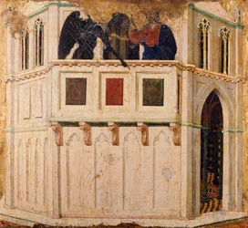 Fristelse på templet, detalje fra predella af Maesta