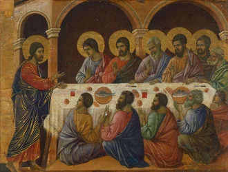 Den sidste nadver, detalje af et panel fra Episoder fra Kristi lidelse og opstandelse, bagsiden af Duccios Maestà-altertavle i Sienas katedral, af Duccio di Buoninsegna (ca. 1255 - før 1319)