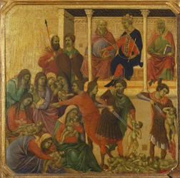 Barnemordet i Betlehem, detalje fra predellaen i Duccios Maestà-altertavle i Sienas katedral