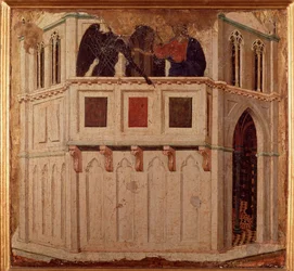 Fristelsen ved templet. Altertavle (tempera og guld på træ